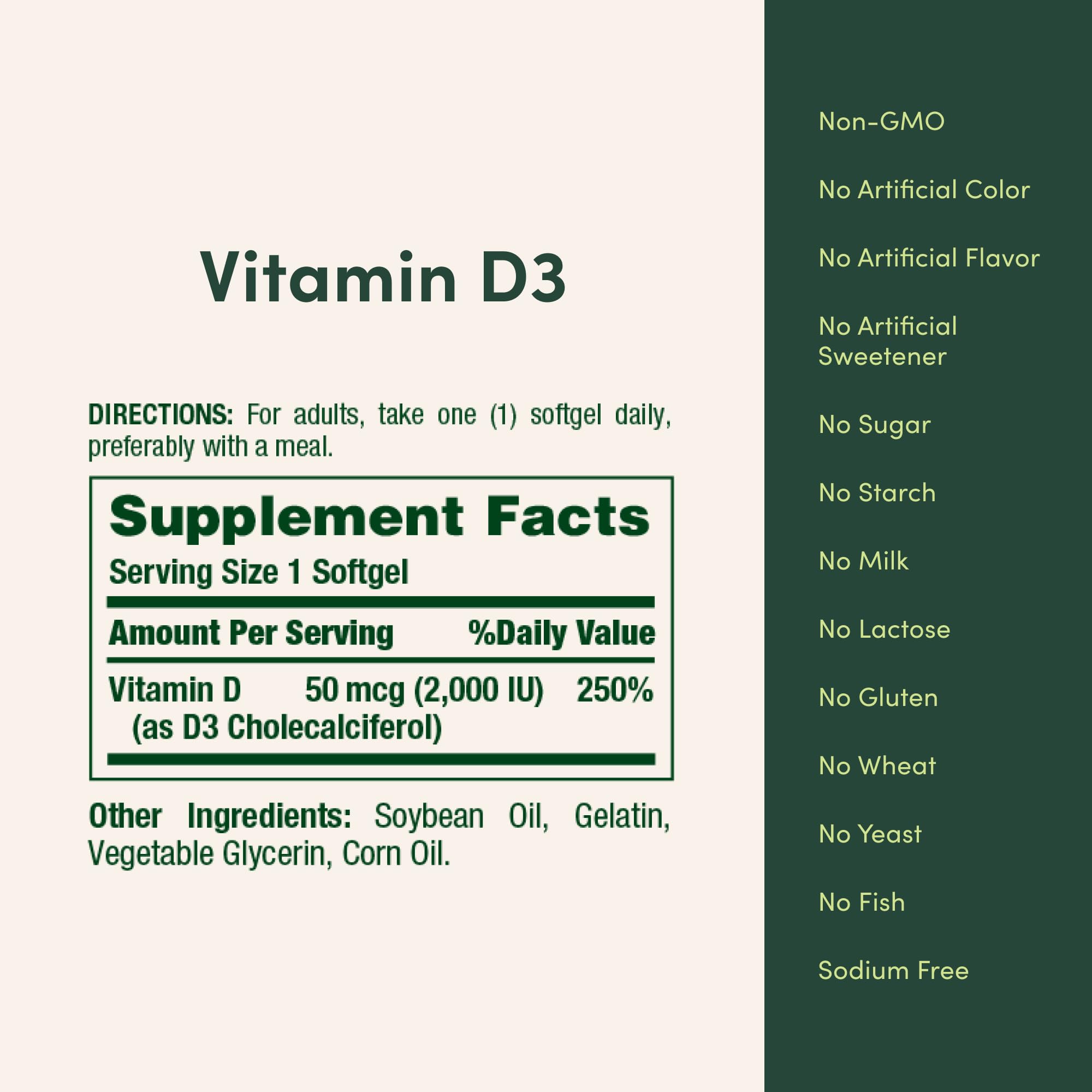 Nature's Bounty Vitamin D3 2000 IU packaging and softgels
