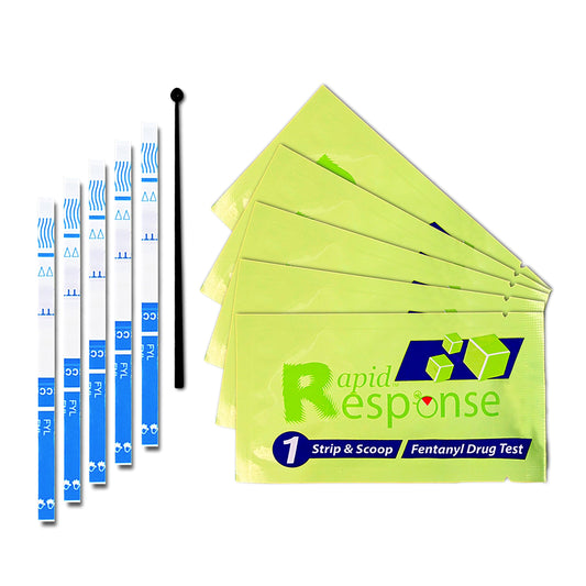 Front view of Rapid Response 2.0 Fentanyl Test Strips 5-Pack packaging