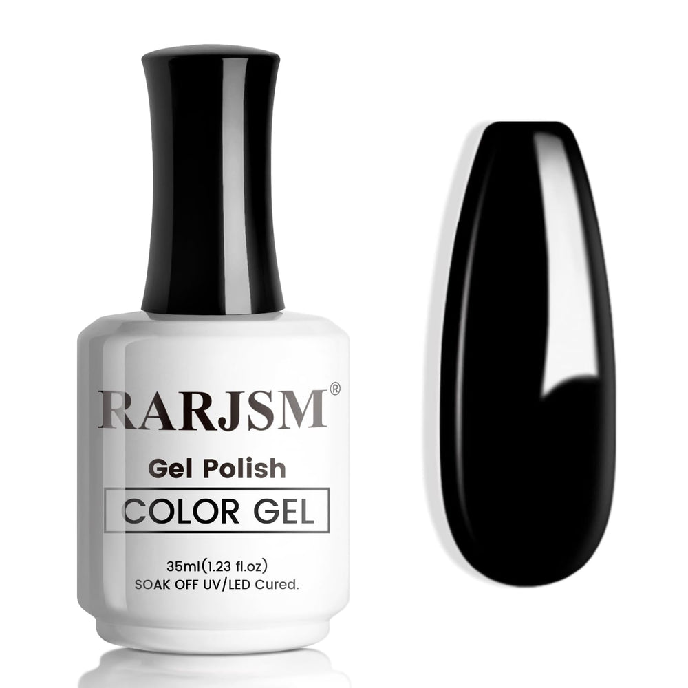RARJSM Black Gel Nail Polish bottle close-up showing rich black shade for dramatic nails