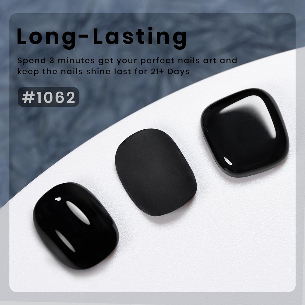 RARJSM Black Gel Nail Polish on nails for bold, long-lasting color