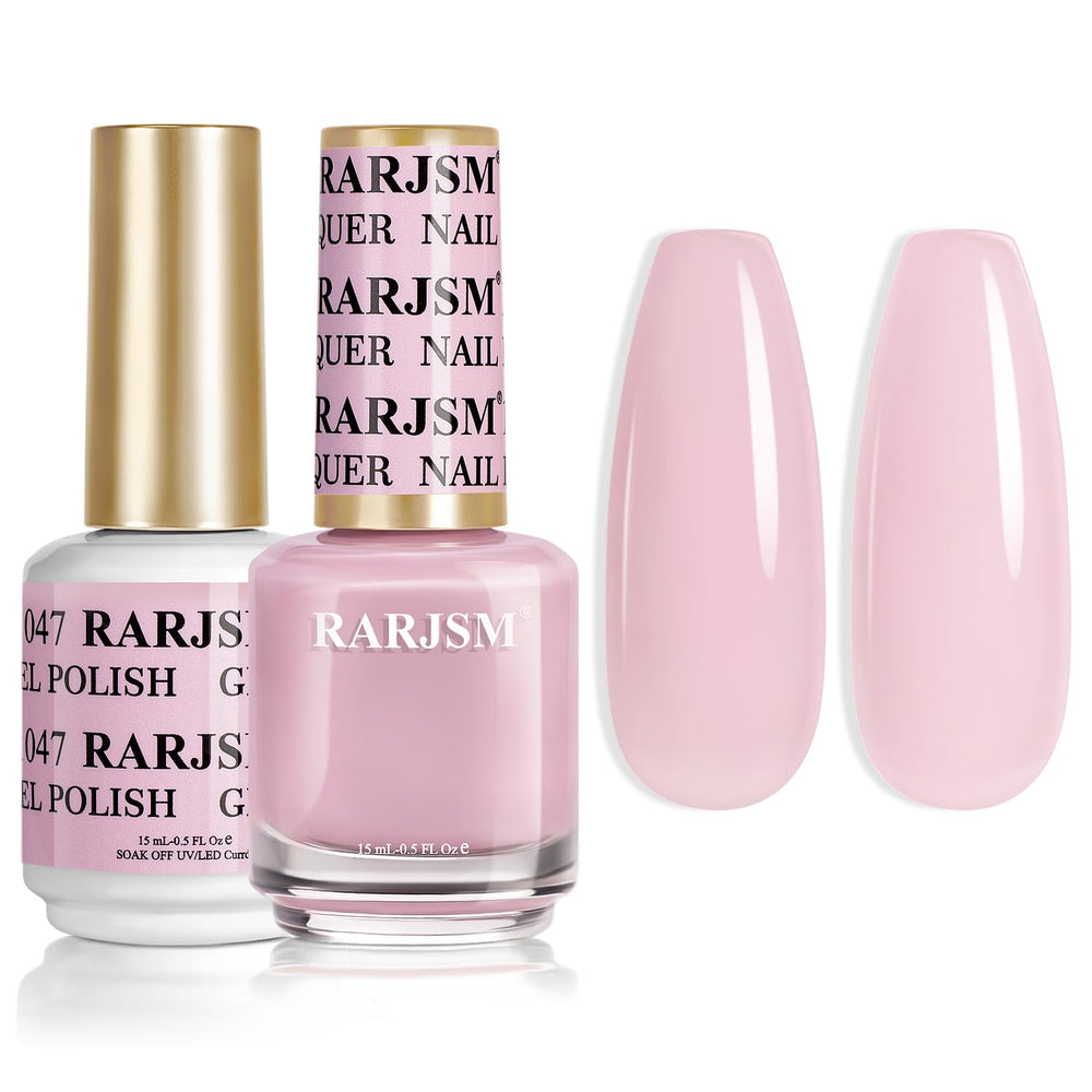 RARJSM pastel pink gel polish bottle close-up for at-home manicure versatility