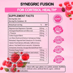 Raspberry flavor cortisol drops showing 2 ml serving