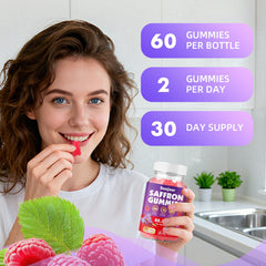 Close-up of raspberry flavor gummy label