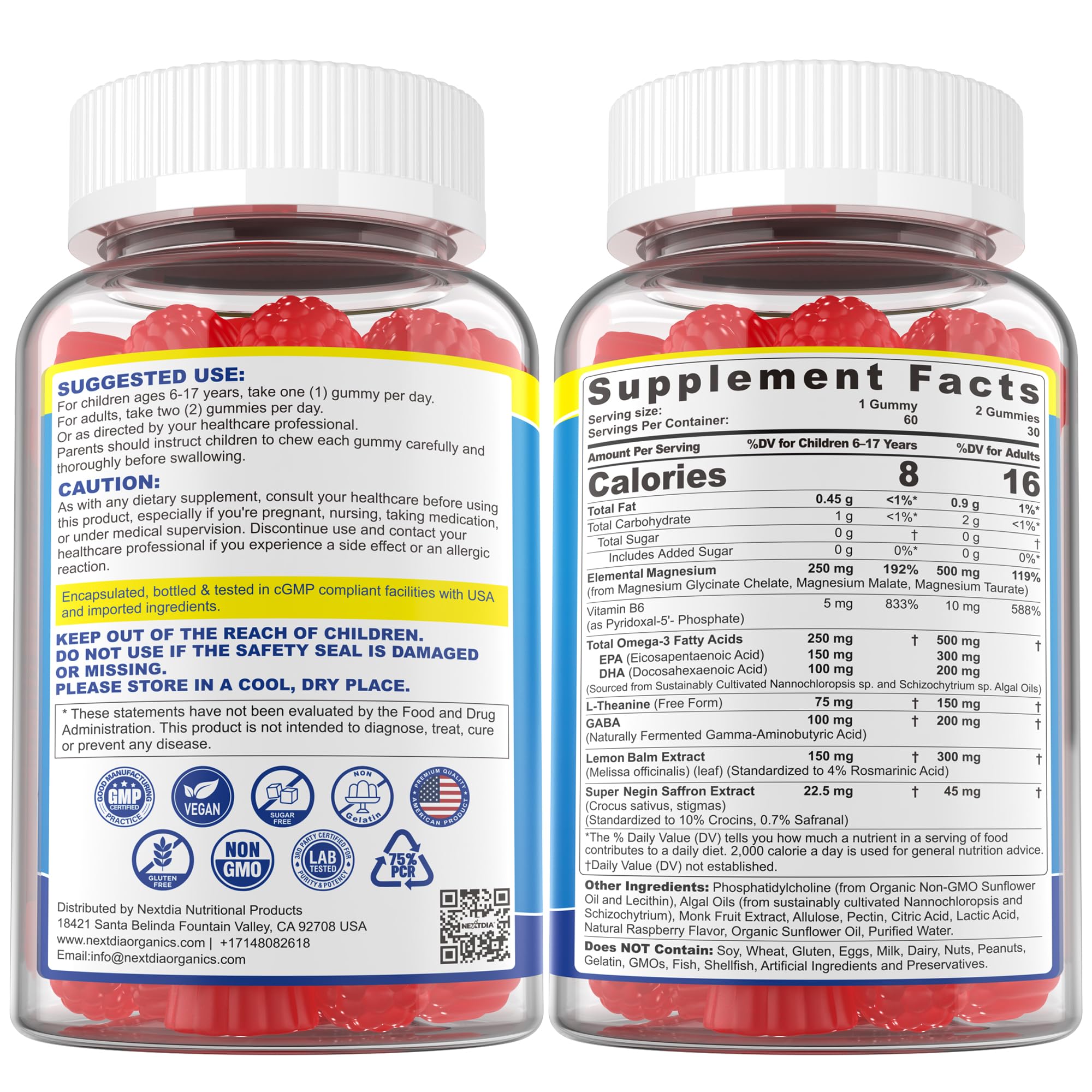 Sugar-free raspberry-flavored gummies label