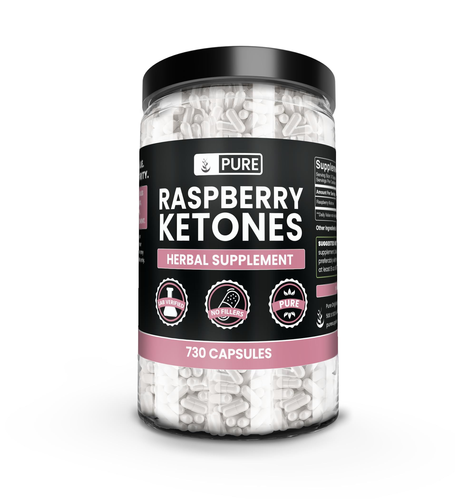 730-count bottle of Raspberry Ketone capsules