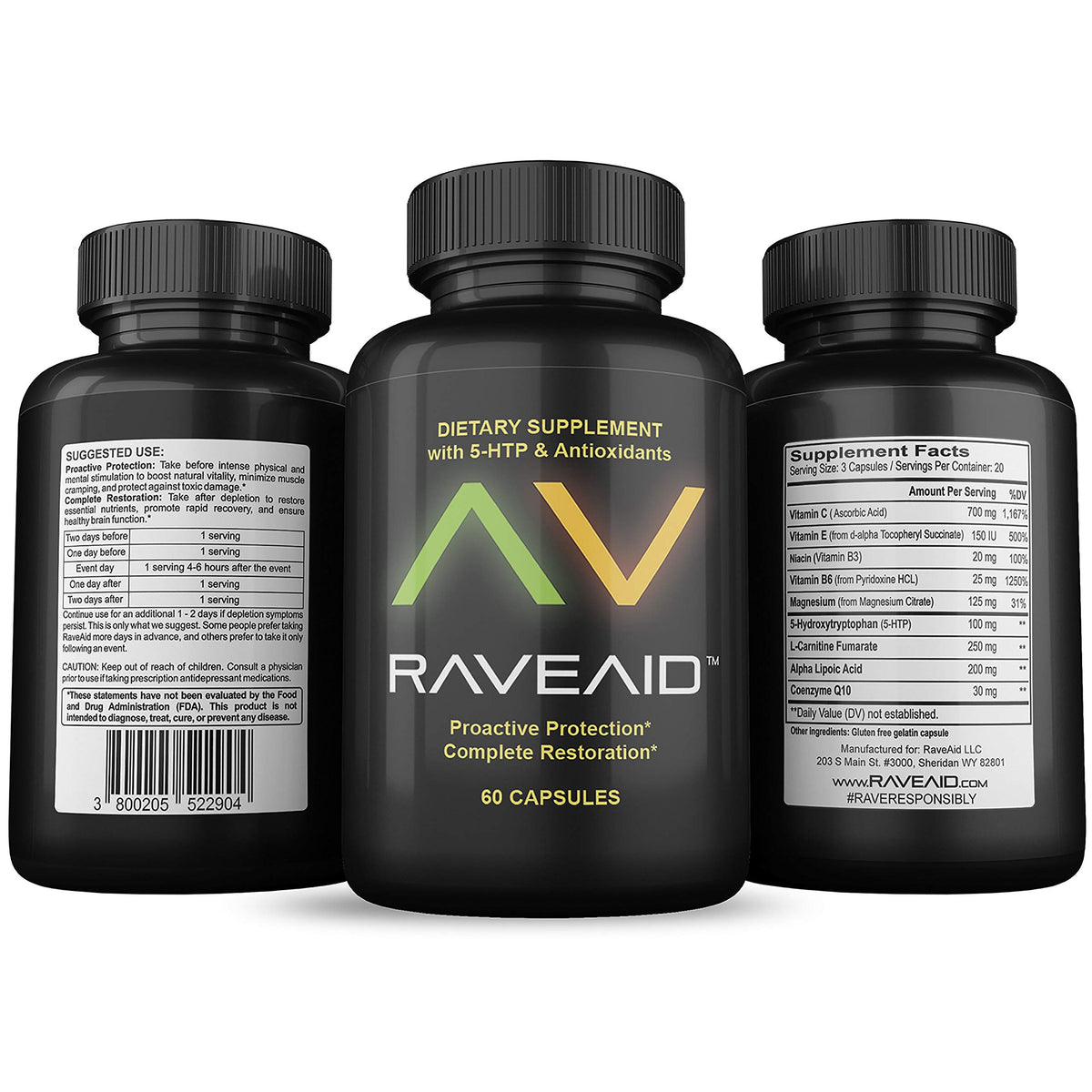 RaveAid product hero image with bottle and branding