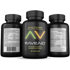 RaveAid product hero image with bottle and branding