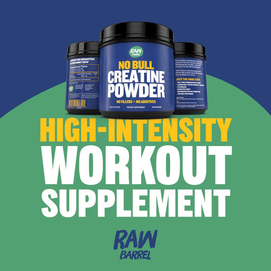 Back view of Raw Barrel No Bull Creatine Powder 500g label