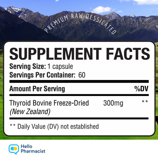 60-capsule bottle of bovine thyroid supplement