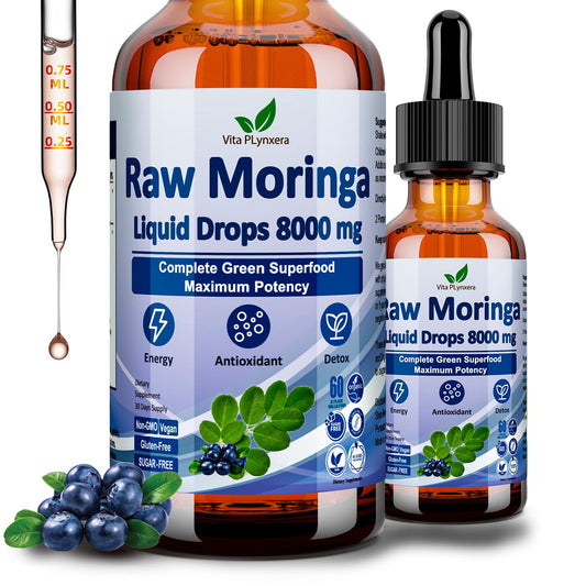Raw Moringa Liquid Drops bottle with 8000 mg dosage (60 ml)