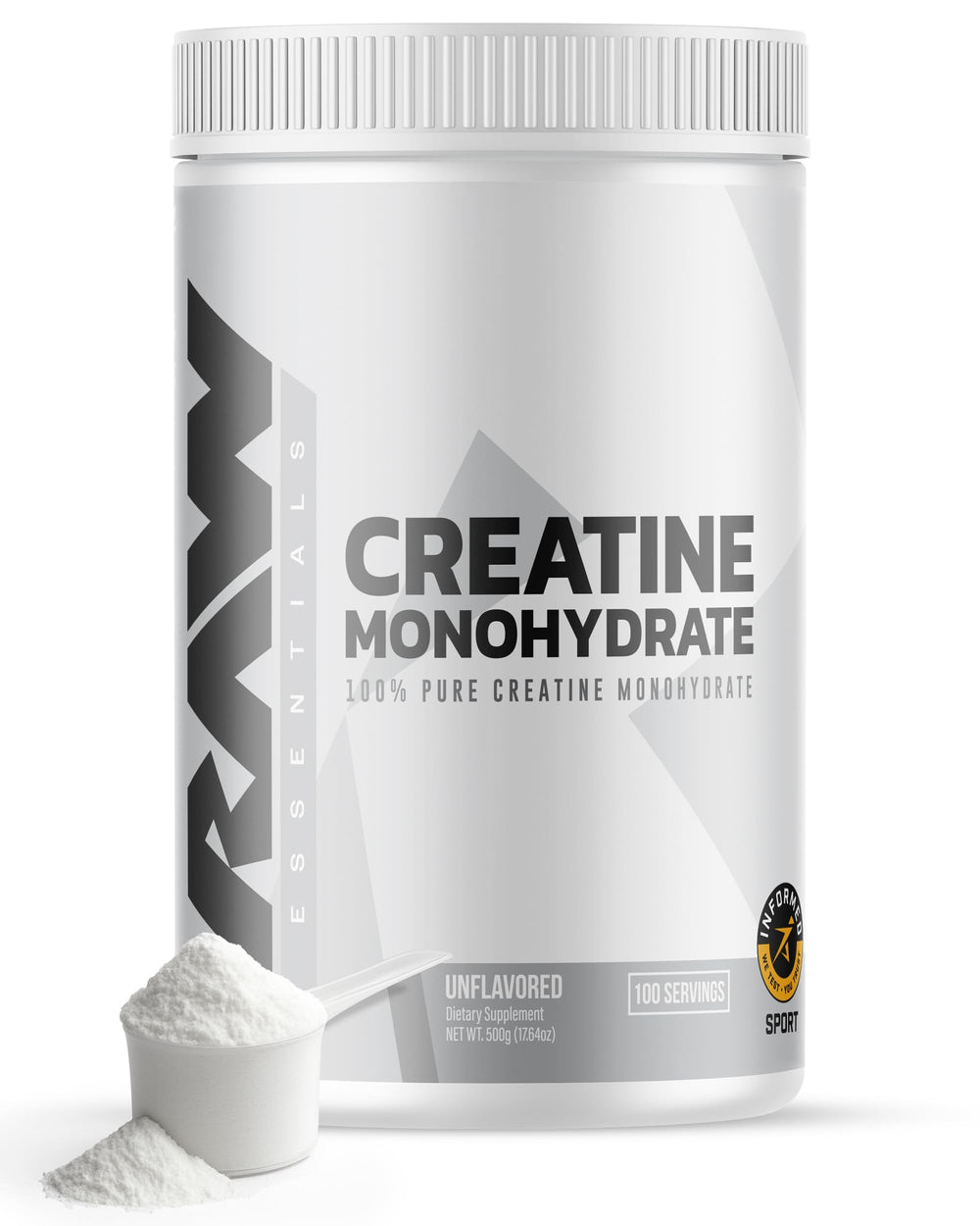 RAW Nutrition Creatine Monohydrate Powder bottle, unflavored, 100 servings