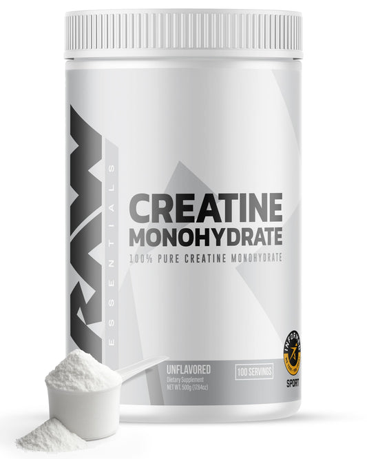 RAW Nutrition Creatine Monohydrate Powder bottle, unflavored, 100 servings