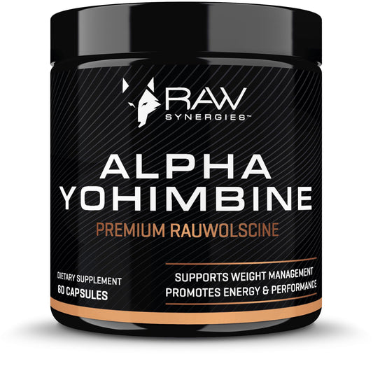 Raw Synergies Alpha Yohimbine bottle with label - 60 capsules