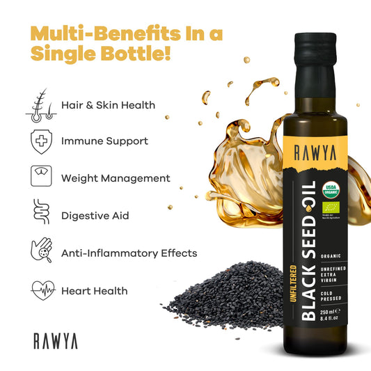 RAWYA Black Seed Oil 250ml bottle - side view