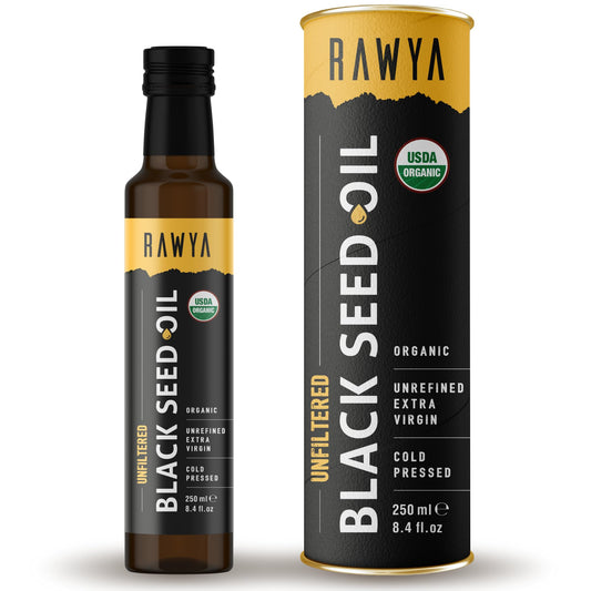 RAWYA Black Seed Oil 8.4 oz glass bottle - front view