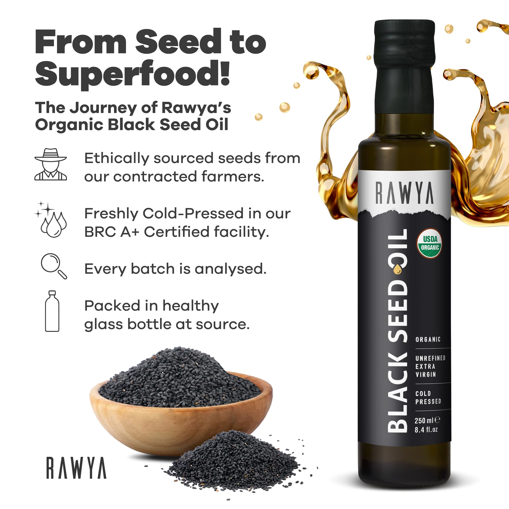 RAWYA Black Seed Oil label close-up