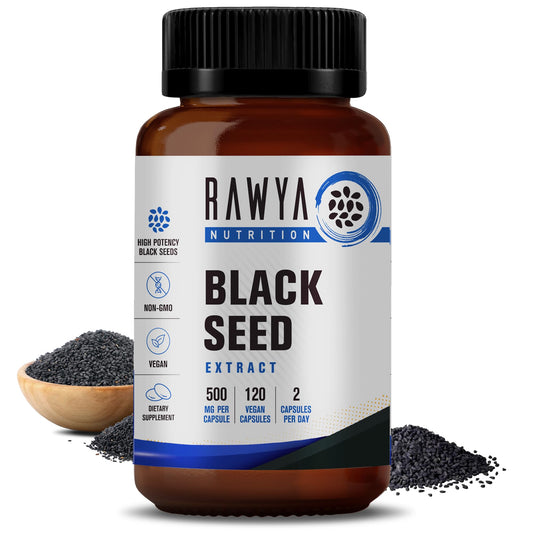 RAWYA Nutrition Black Seed Extract bottle with 120 vegan capsules