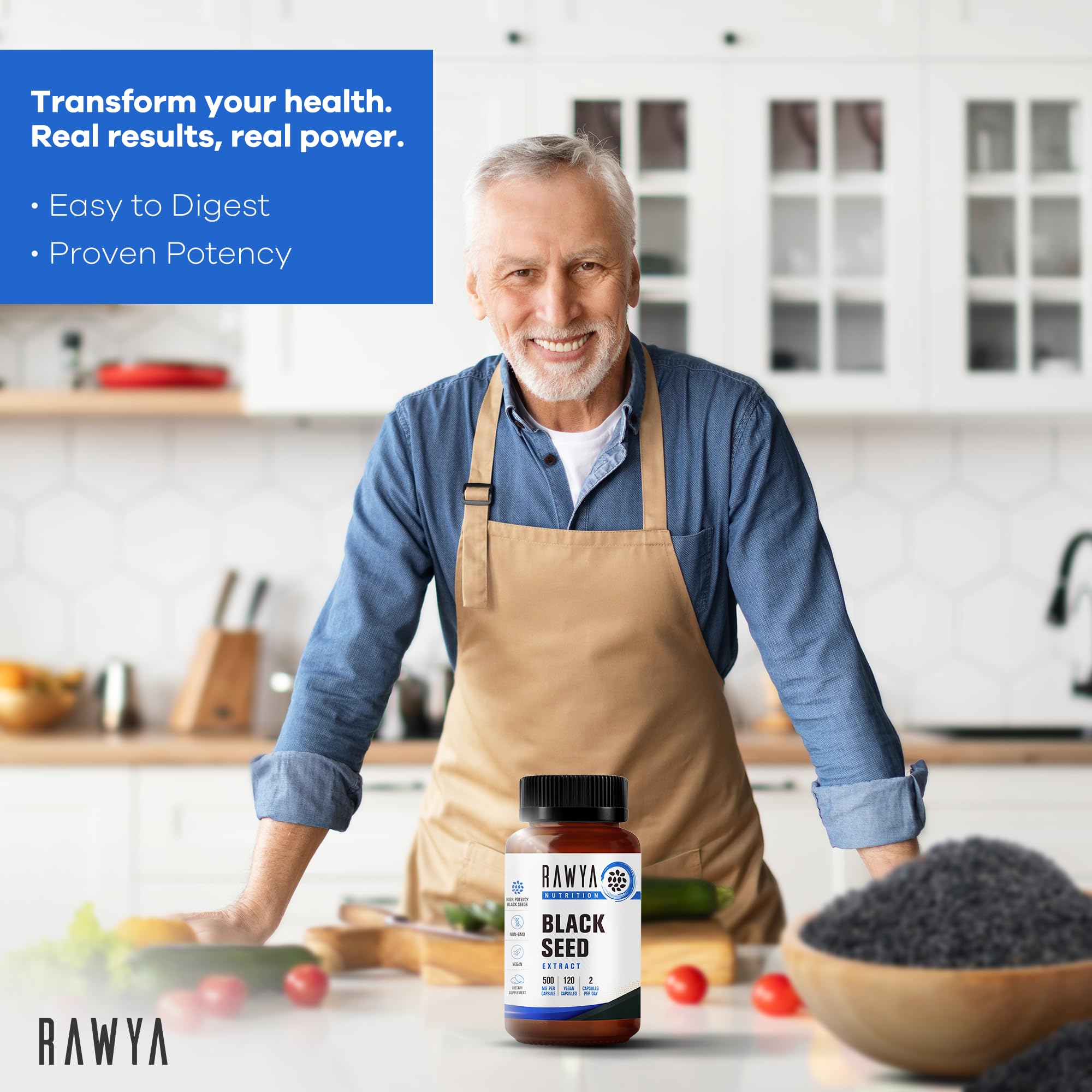 Halal and vegan certification icons for RAWYA Black Seed Extract