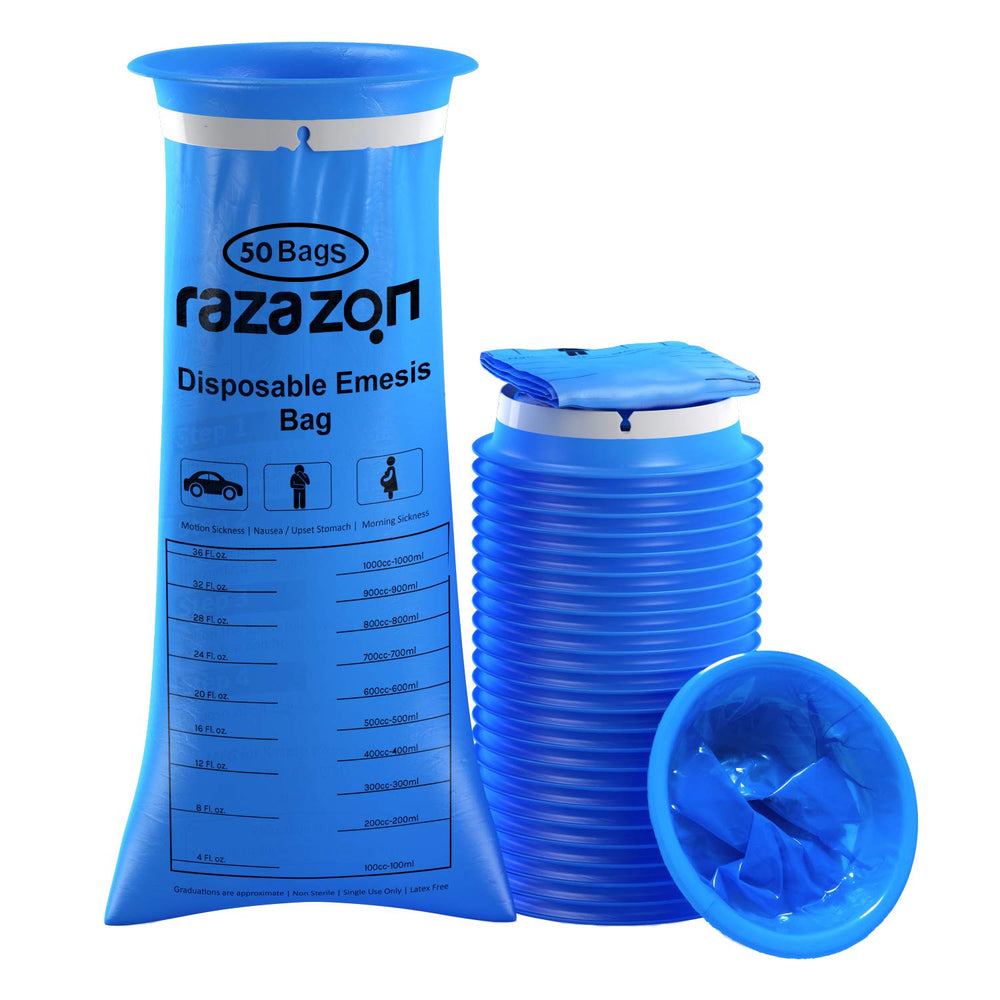 RAZAZON emesis bags blue color offering travel-ready leak-resistant protection