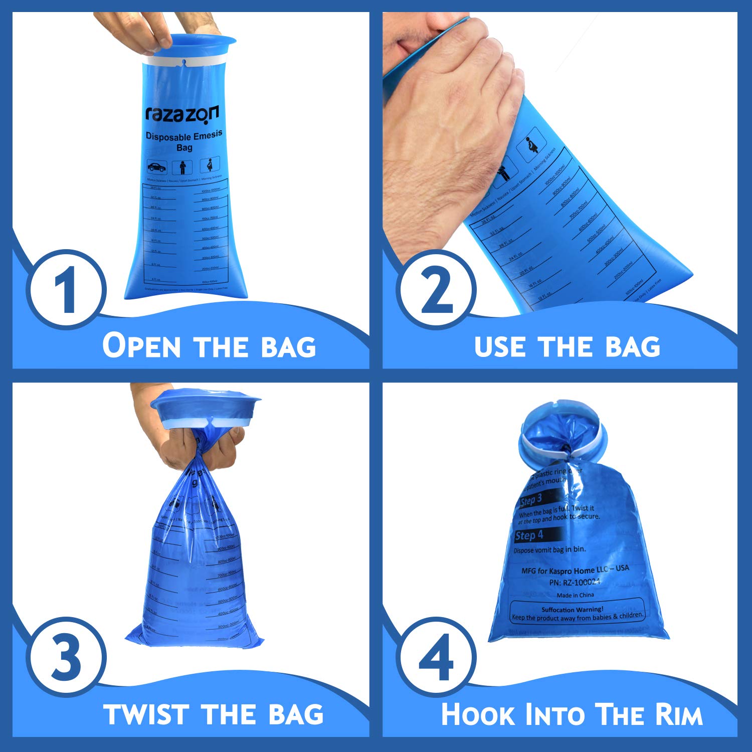 RAZAZON travel-emesis bags compact design fits purse or glovebox for on-the-go use