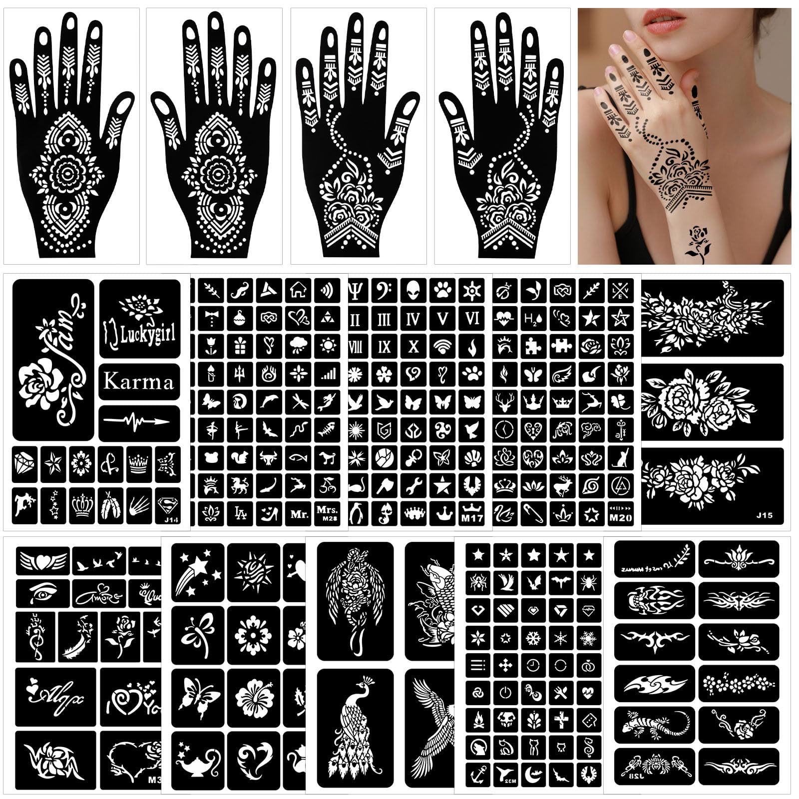 RAZET henna stencils butterflies for quick DIY body art and parties.