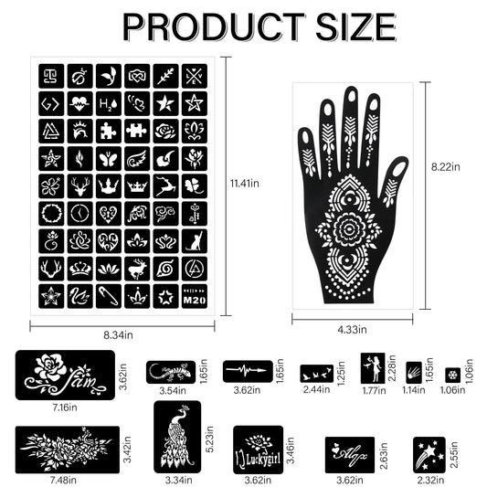 RAZET henna stencils flowers create elegant arm and hand designs.