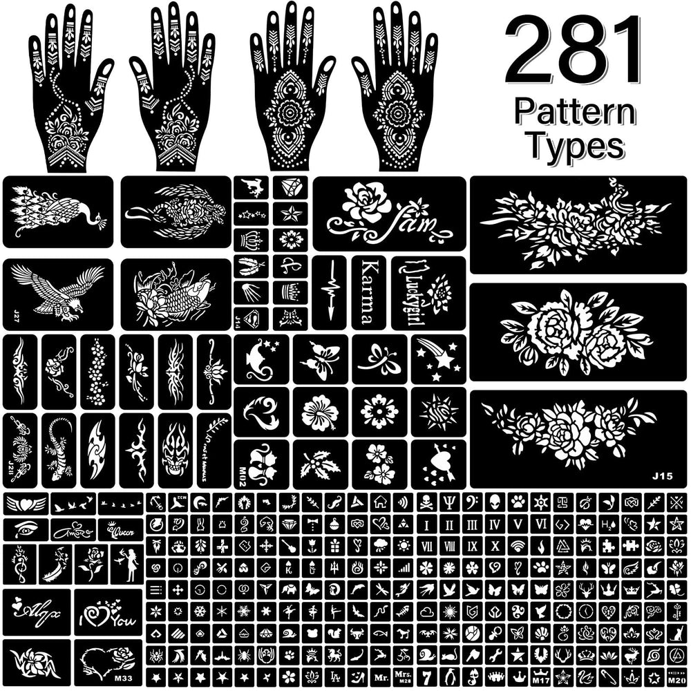 RAZET henna stencils words symbols for personalized temporary tattoos.