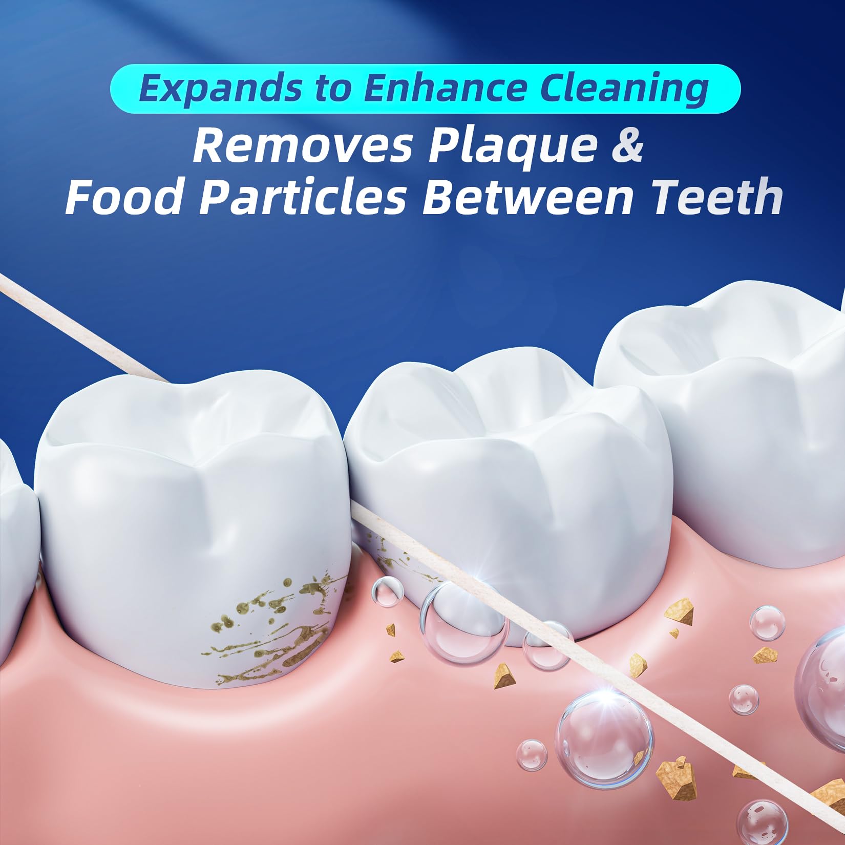 Coconut oil expanding floss designed for wide spaces