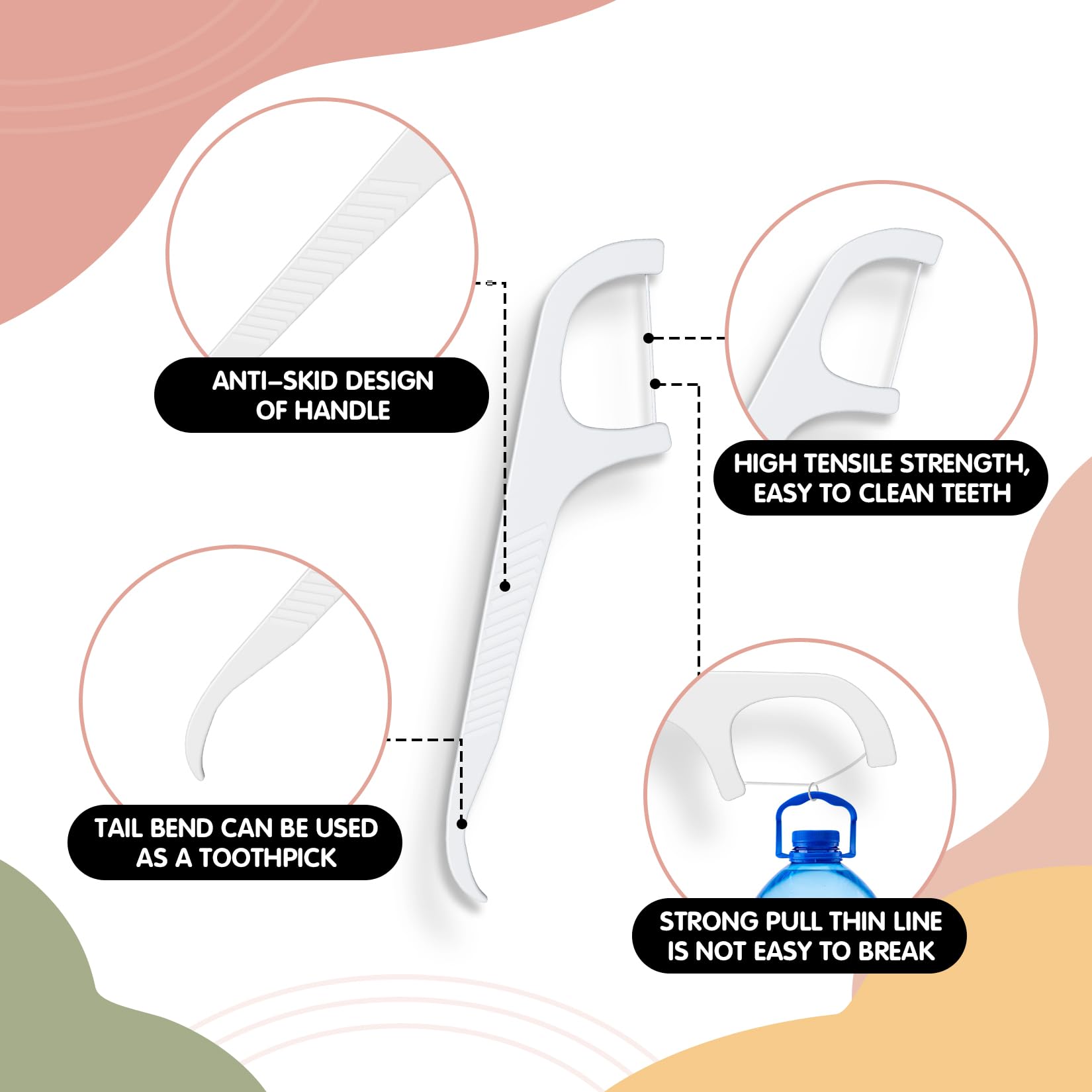 Food-grade polymer floss with durable polystyrene handle