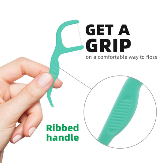Close-up of shred-resistant floss with easy-grip handle