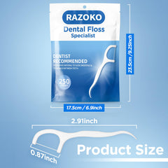 Close-up of unflavored polymer floss and durable non-slip handle