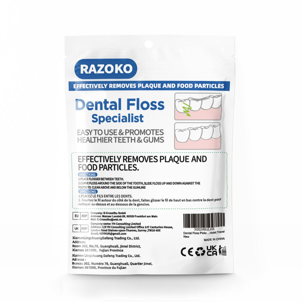 Product shot showing multiple floss picks and packaging