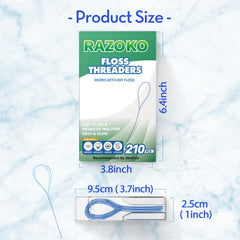 Close-up of RAZOKO floss threaders showing pack contents