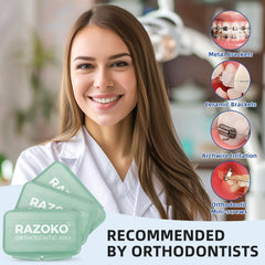 Packaging of RAZOKO orthodontic wax with 50 strips per box