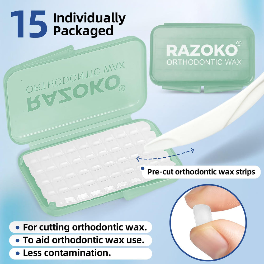 Open box of RAZOKO pre-cut orthodontic wax strips
