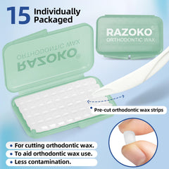 Open box of RAZOKO pre-cut orthodontic wax strips