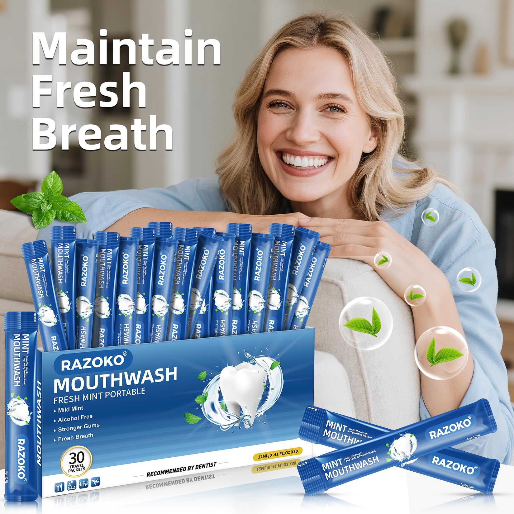 Alcohol-free and fluoride-free formula for sensitive gums