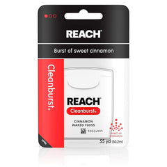 Reach Cleanburst Cinnamon Waxed Dental Floss dispenser and box (55 yards, pack of 12)