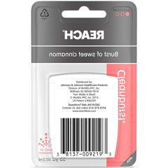 Brand logo and cinnamon-flavored Reach Cleanburst dental floss