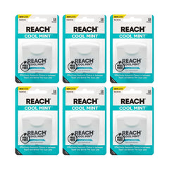 Front view of REACH Cool Mint Dental Floss 6-pack 55 yd