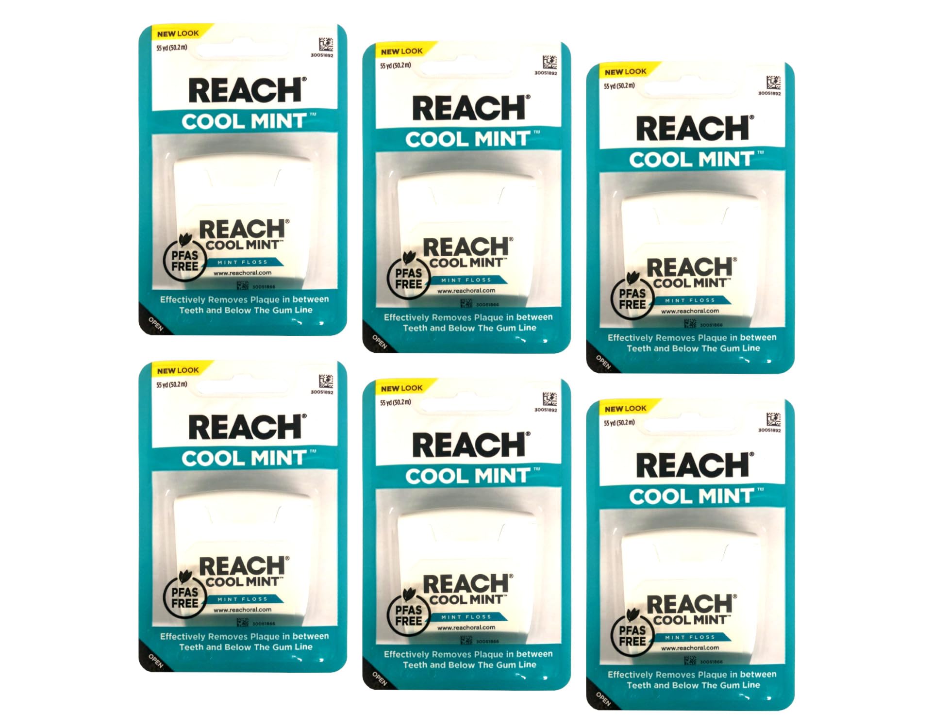 Close-up of REACH dental floss spool in mint flavor