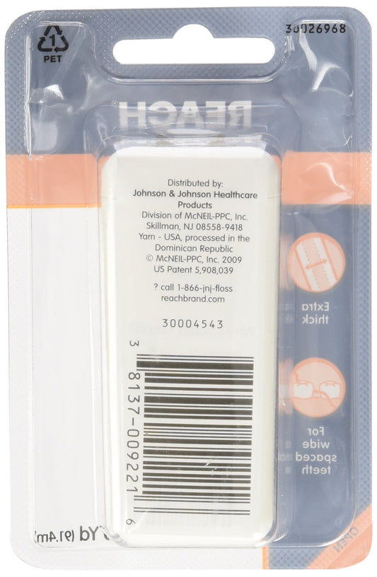 Close-up of Reach Dentotape floss designed for wide spaces between teeth