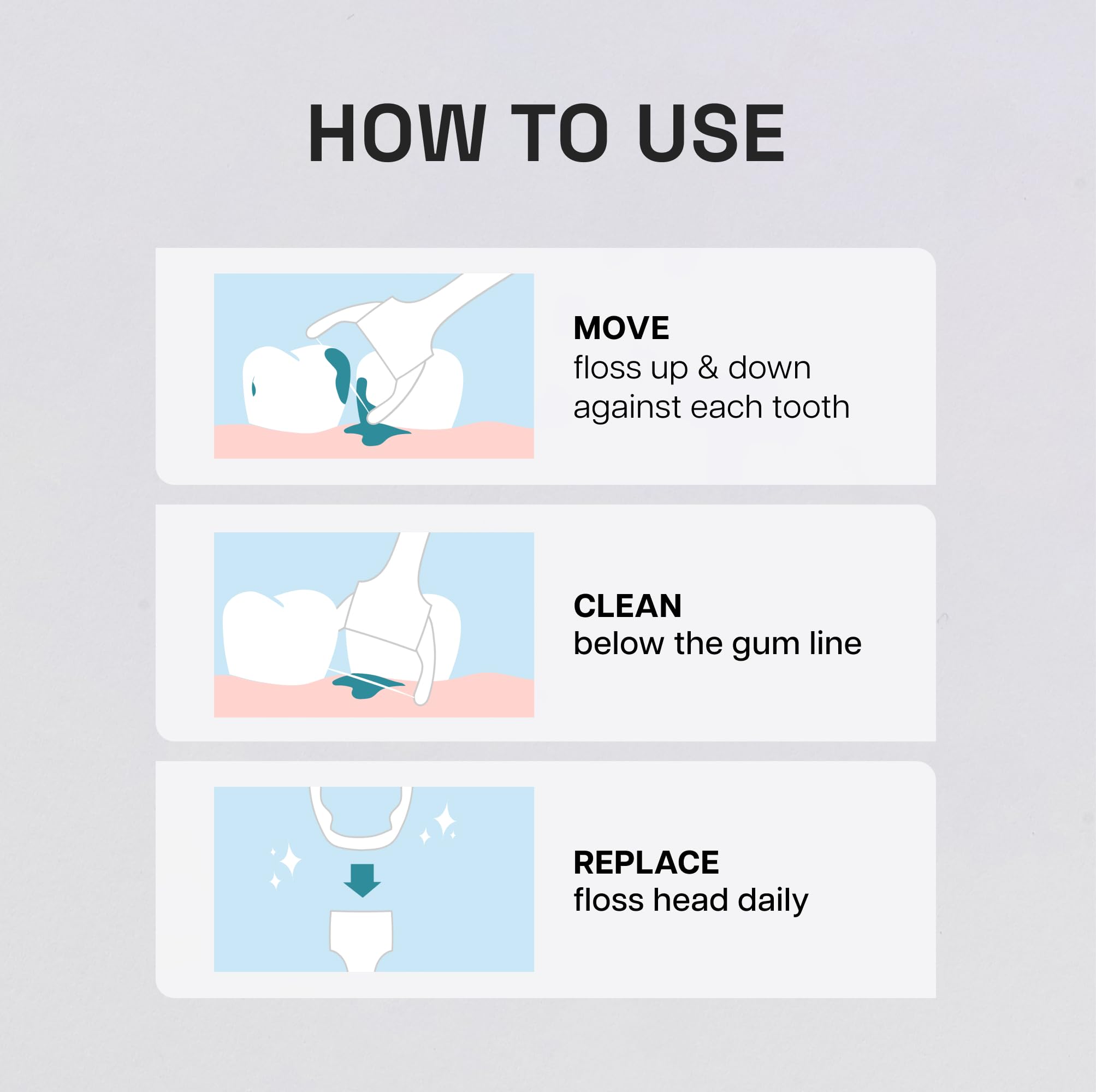 Ergonomic flosser handle with replaceable refill heads