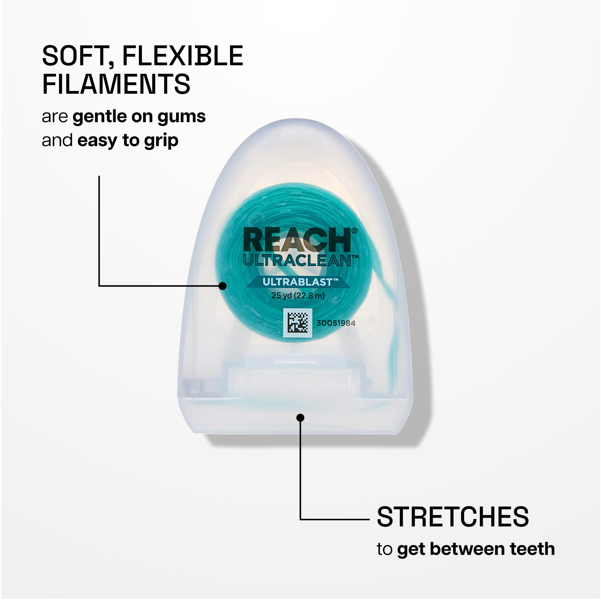 Floss gliding smoothly between teeth