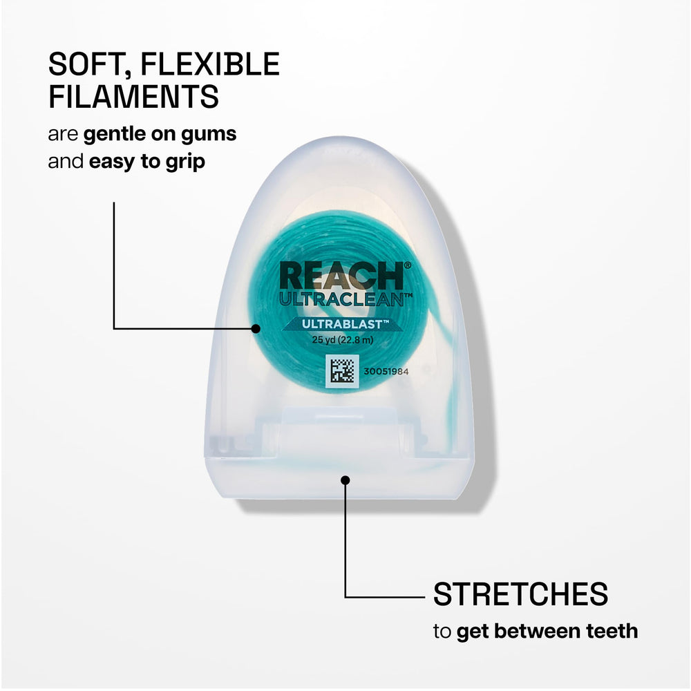 Floss gliding smoothly between teeth
