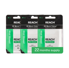 Packaging of REACH Waxed Dental Floss 115 yd 3-Pack Mint