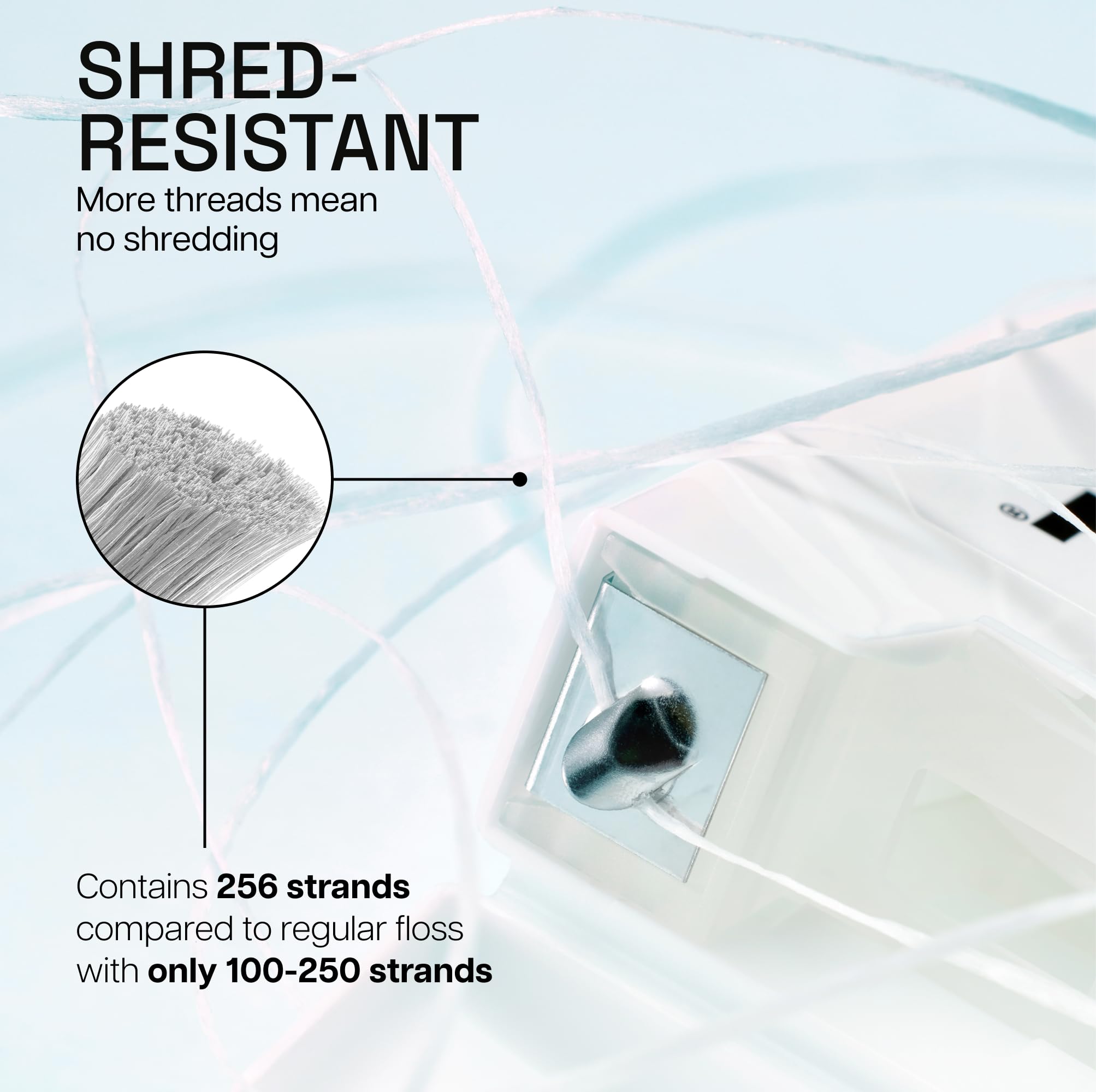 Thin micro-filament floss entering tight spaces