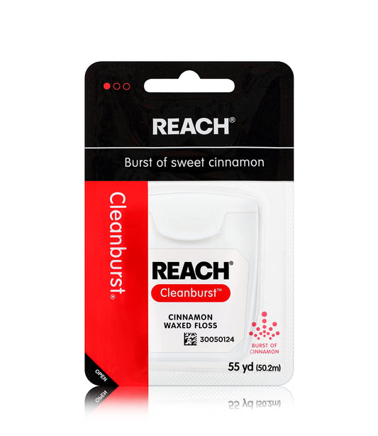 Reach Waxed Dental Floss Cleanburst Cinnamon 55 yards 4-pack front view