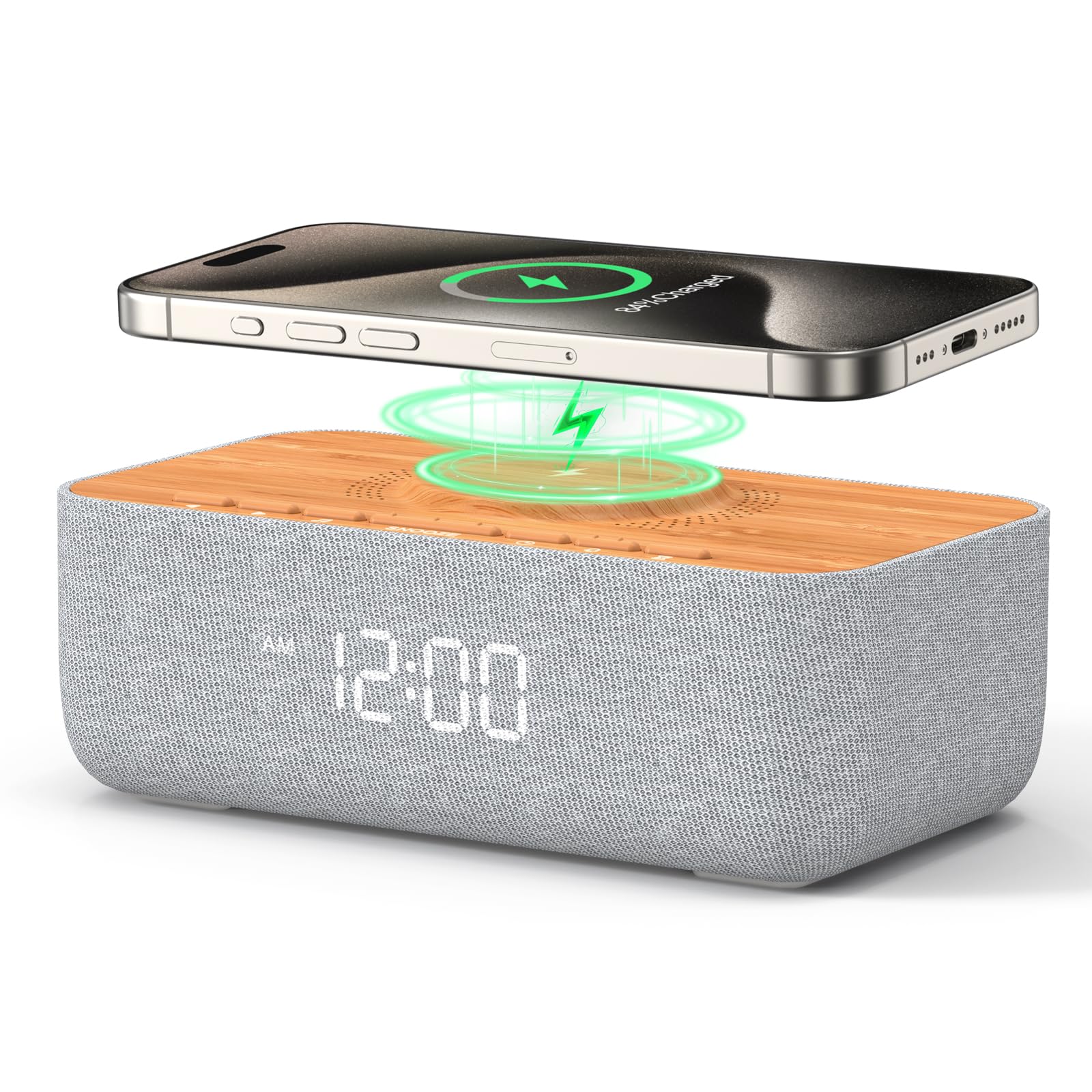 REACHER 15W magnetic charging alarm clock front view showing fast charging