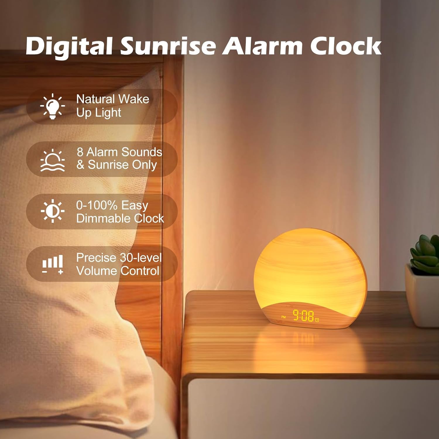 REACHER dimmable LED clock 0-100% brightness for customizable night-time visibility